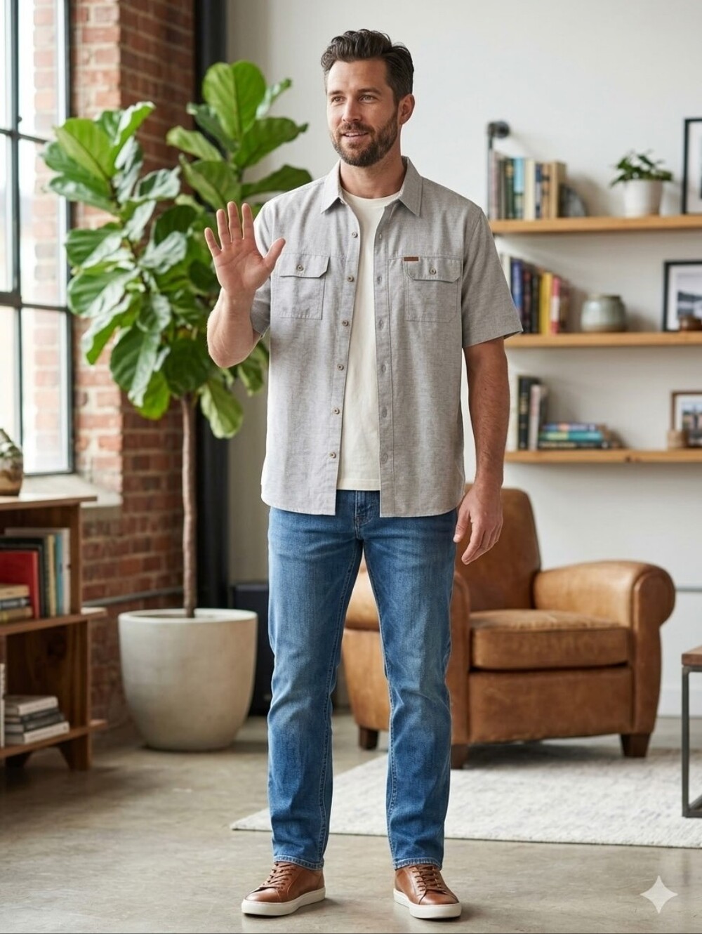 Orvis Men's Light Gray Casual Button-Down Shirt